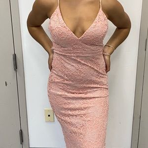 Baby Pink Lace Sparkly Split Dress